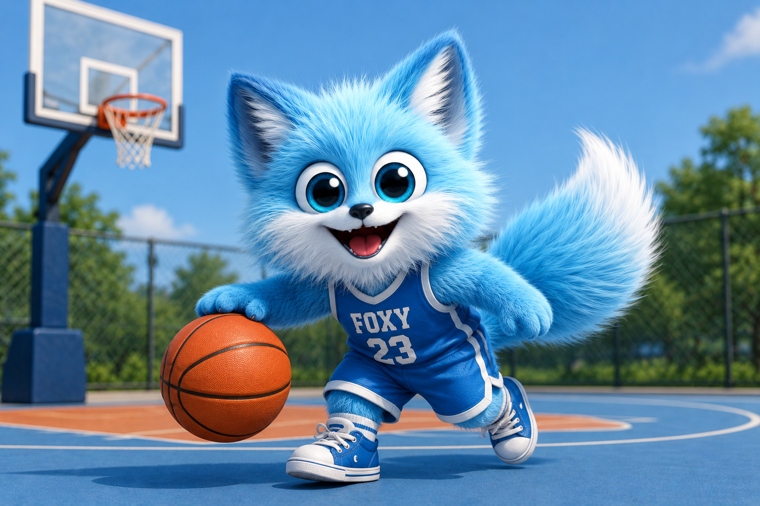 Foxy playing basketball